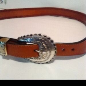 Brown Leather Belt with Silver Buckle